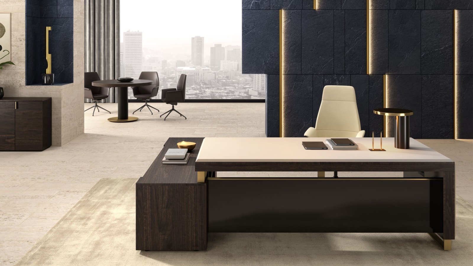 Della Rovere のモダンなエグゼクティブデスク I Rovereschi、スモークウォールナットの Bellagio