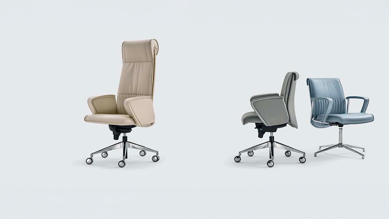 Ares Line の社長椅子 Parlament 5015、ヘッドレスト付きハイバックを斜め前から