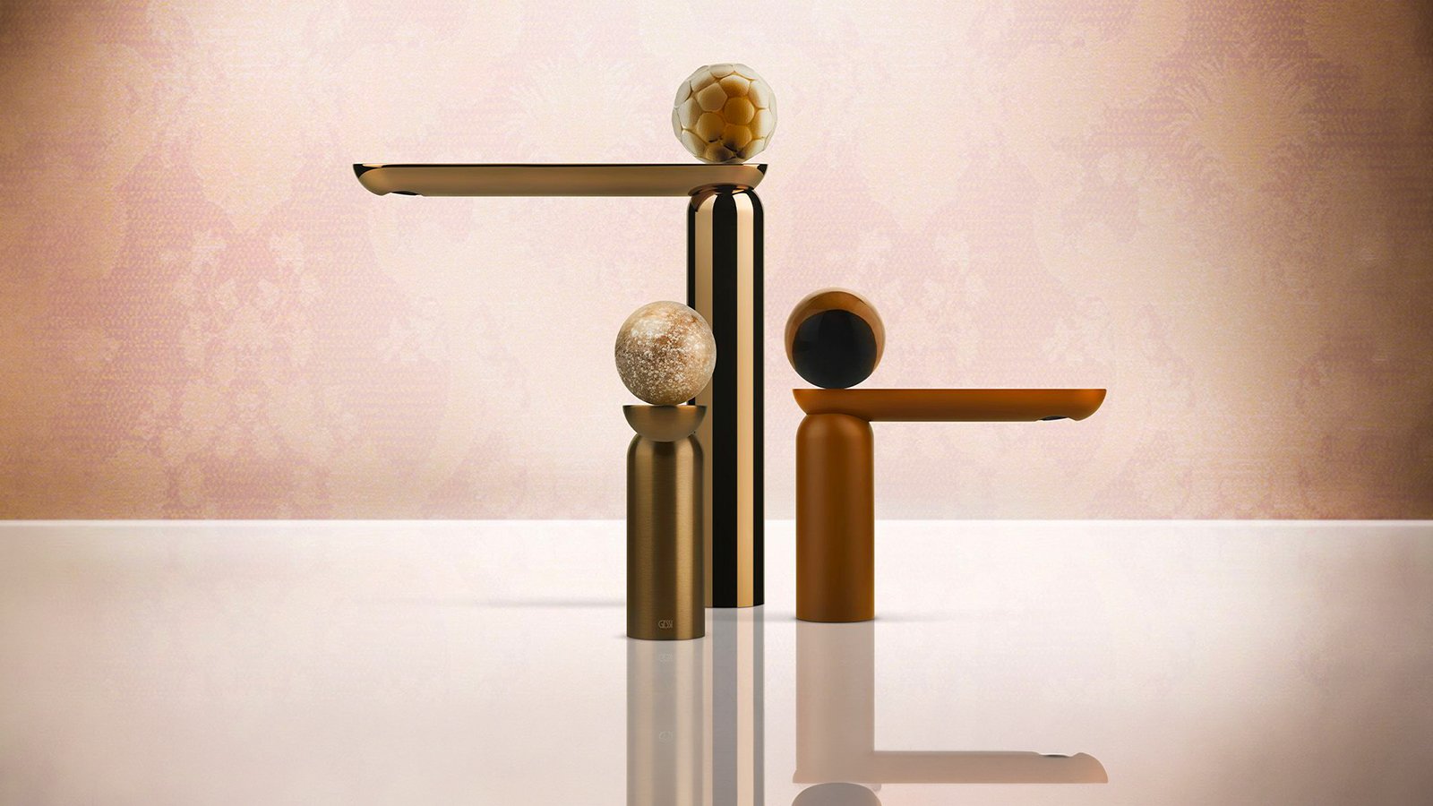 Gessi の Perle 洗面水栓とムラノガラスの球