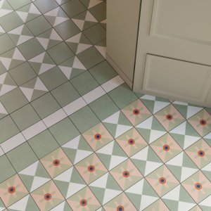 Mattonelle Margherita の柄を組み合わせた床と壁