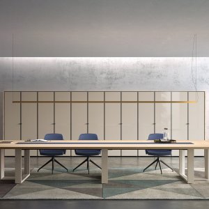 スチールベースの Arche 支柱式丸テーブル