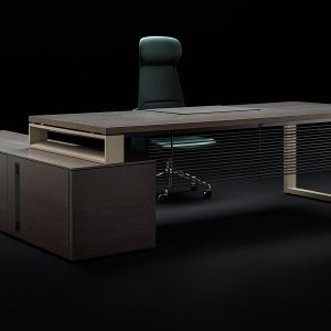 電話とファイルを納めた Arche 天板内の隠し収納