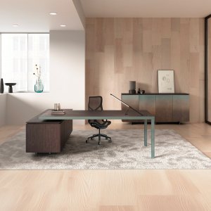 Archiutti のエグゼクティブデスク Fattore Alpha、燻製オークとブラックのフレーム