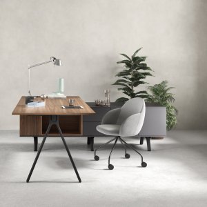 Archiutti の Lay デザイナーズ デスク、ライトグレー天板と赤い構造