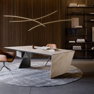 Cattelan Italia のデザイナーズデスク Nasdaq と斜めのスチール脚