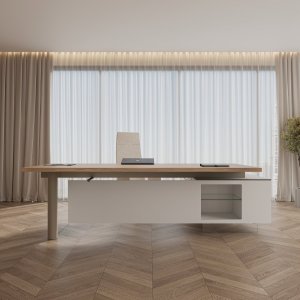 Codutti のモダンなエグゼクティブデスク Cloud、強化ガラスの天板