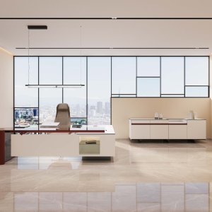 サイドキャビネット付きの Cloud デスク、260 × 210 cm