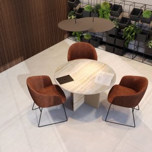 Ginza 会議テーブルのローマ産トラバーチン天板の接写