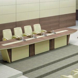 木製半柱とクロームラインの iSixty 楕円会議テーブル