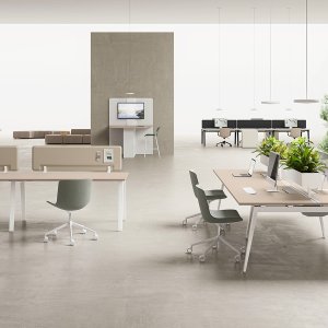 E-Place の A 形脚、プレス鋼板の縦柱