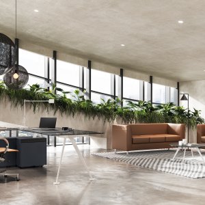 電源プラグ付き黒インサートを備えた Spike の会議テーブル