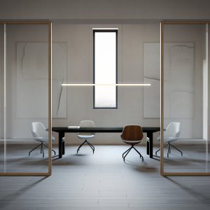 Hitoのデスクとキャビネットとベンチを備えた役員室