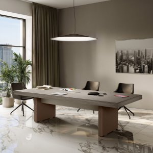 Las Mobili Jera サイド延長付きデスク Tortora 83仕上げ — フロントパネル 1,600×800mm、社長室