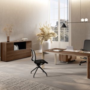 Inox Grey テーパーコラムの Iulio 円形ミーティングテーブル