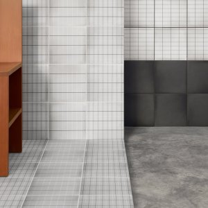 ヴァン・ドゥイセン デザインの Aurore Light Blue Grid S シャワー壁