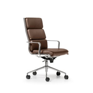 Quinti The Season Comfort 役員チェア、ブラックの本革、ハイバック・キャスター付き