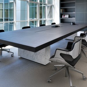 Tecno の会議テーブル Asymmetrical Meeting、非対称の天板